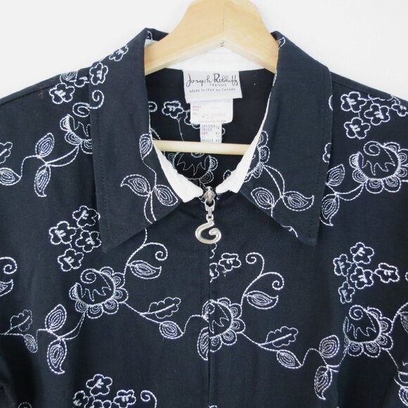 JOSEPH RIBKOFF Women's Black White Embroidered Zip Front Jacket 12 Contrast Cuff - Picture 2 of 10